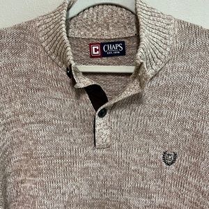 CHAPS Tan 1/4 button elbow patch Sweater